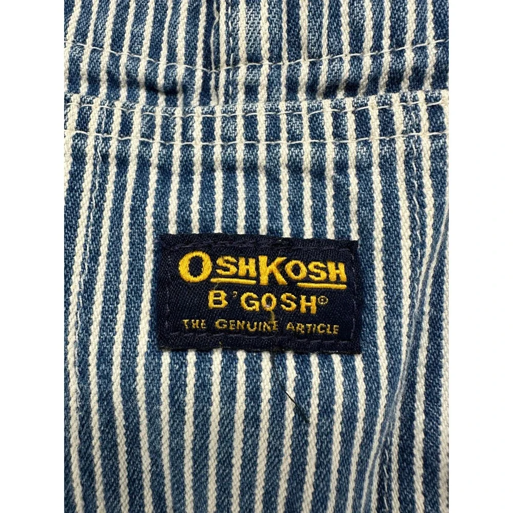 OshKosh B'gosh Kids Blue Hickory Railroad Stripe Denim Overalls Size 4 Vintage‎